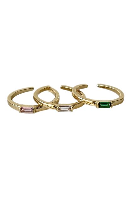 Baguette Stone Joint Ring-Green