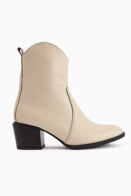 Ubax Genuine Leather Beige Heeled Women's Boots