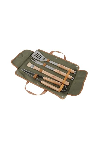 Set ustensile pentru gratar, 4 piese, din inox si lemn de frasin,