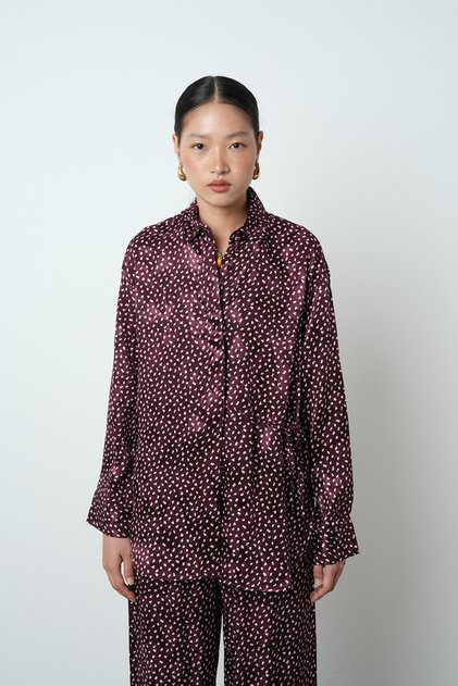 Women's Burgundy Color Patterned Side Tie Shirt