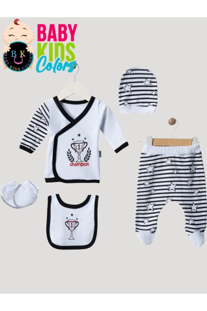 Newborn Baby Fan Bodysuit Set 5 Pieces 100% Cotton