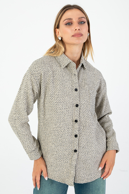 Beige-Melange Women's Shirt Without Lining – Long Sleeves, Comfortable Fit, Casual and Stylish Design