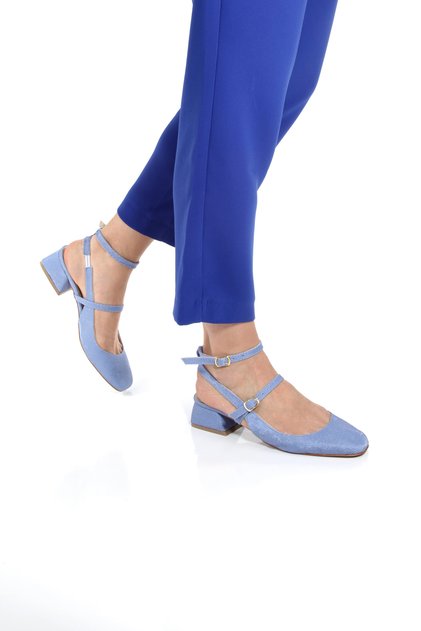 Eptc Lunashoes Blue Denim Open Back Square Toe Low Heel Daily Comfortable Ballet Flats Women's Heeled Shoes