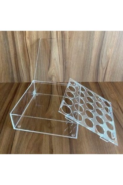 حامل عرض أكريليك على شكل درج مع غطاء - يتسع لـ 20 كرة كيك أو حلوى ترافل، 25×30×7 سم