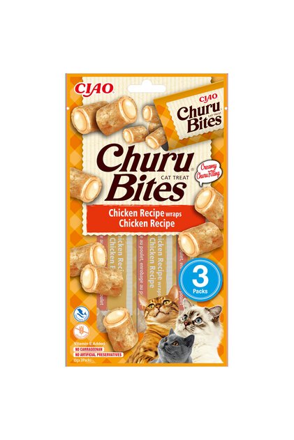 Recompense pentru pisici Ciao, Churu Bites, bucăți de pui umplute cu cremă de pui, 3x10g