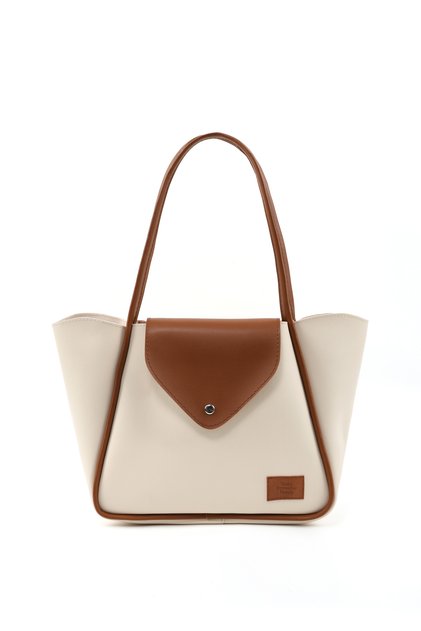 Cream - Tan Shk249 Faux Leather, Single Compartment with Snap Closure, Large Size Handbag, Shoulder Bag