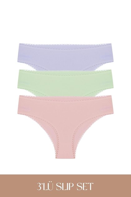 Cotvie 3 Color Lmg Cotton Slip 3-Piece Set Panties