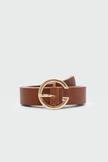 Round Buckle Faux Leather Belt Brown