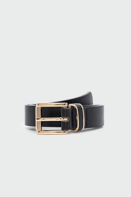 Square Buckle Faux Leather Belt Black