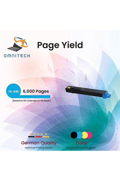Omni Tech TK-895 Cyan Toner Cartridge - Compatible with Printer Kyocera ECOSYS FS C8020 MFP, C8025 M
