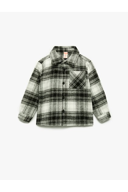 Long Sleeve Single Pocket Classic Collar Plaid Shirt