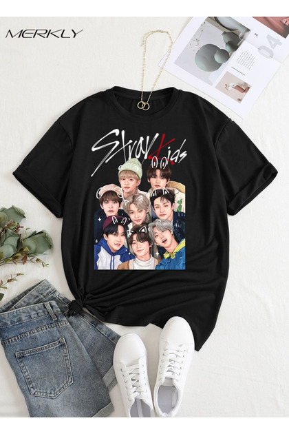 Stray Kids ALL IN ロンT Aesthia Stray Kids Tişört 3RD FM Pilot 5 Yıldız Aynı Tişört