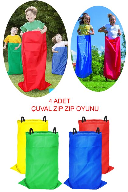 4 ADET Çuval Oyunu Zıp Zıp Yarış Oyunu Anaokulu Kreş Bahçe Denge Bereri Refleks Gelişim Oyunu