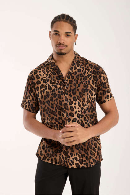 İLKCET MODA Leopard Patterned Oversize Men's Shirt- Trendyol