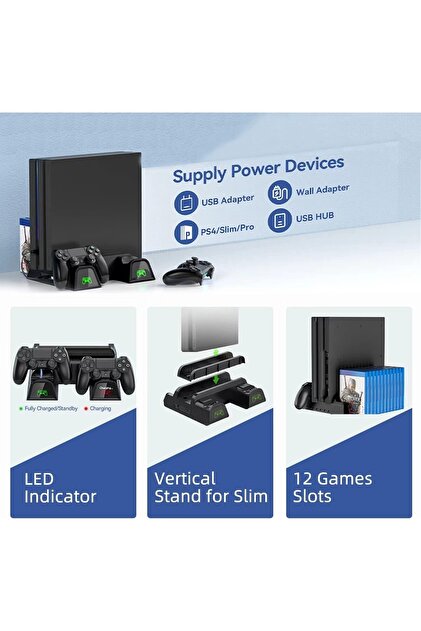 HEPU PS4 Slim 3 Fanlı Soğutucu Stand + Çift Şarj Dock – TP4-882C