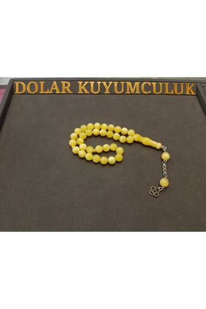 HAKİKİ RUS KATALİN KESİM LİMON SARI KEHRİBAR TESPİH