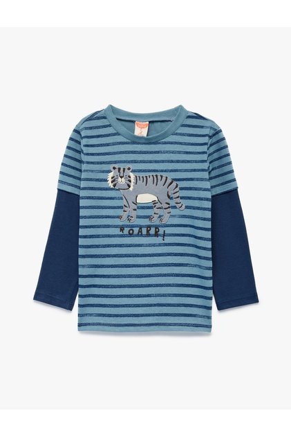 Cotton Crew Neck Animal Embroidered Long Sleeve T-Shirt