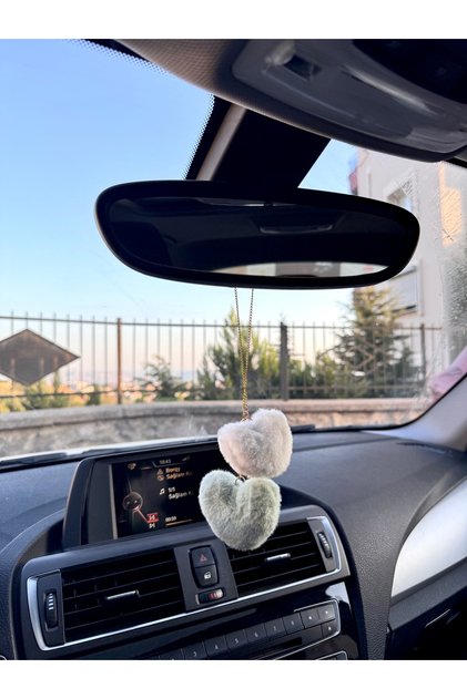 Plush Hearts Rearview Mirror Ornament Green White Hearts Plush Rearview Mirror Ornament