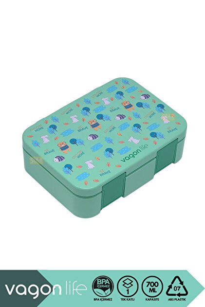 Bento 700ml Lunchbox Yeni Koleksiyon Tek Katlı 3 Bölmeli ABS Plastik Çocuk Sefer Tası Yemek Kutusu