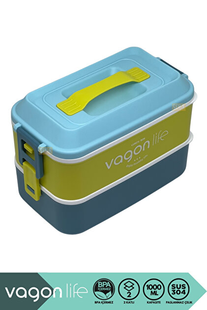 Vagonlife Bento 2000ml Lunchbox Yeni Koleksiyon 2 Katlı 3 Bölmeli
