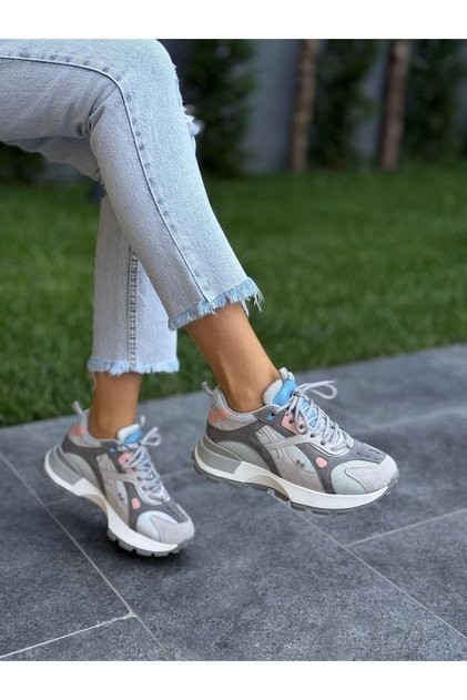 Gray Multi Lace-Up Women's Casual Sports