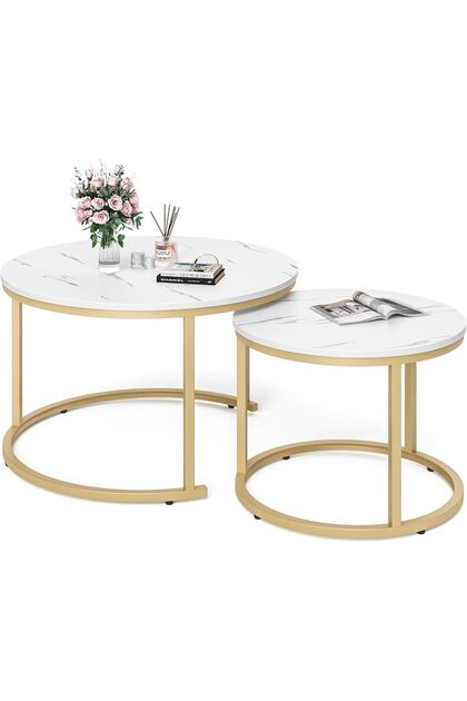 Coffee Table Nesting Tables, Living Room Table Wooden Accent Furniture Metal Frame, Sturdy, Easy Ass