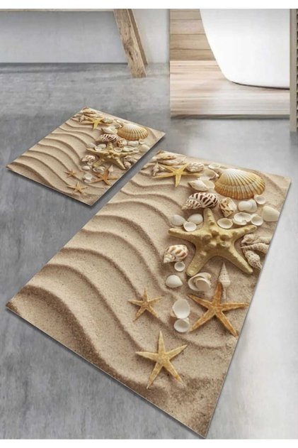 Water-Absorbent Non-Slip Bath Mat Set of 2 with Sponge Filling, Soft-Textured Decorative Set