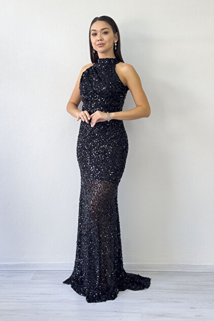 slim fit dress slacks Michaela Halterneck Sequin Maxi Dress