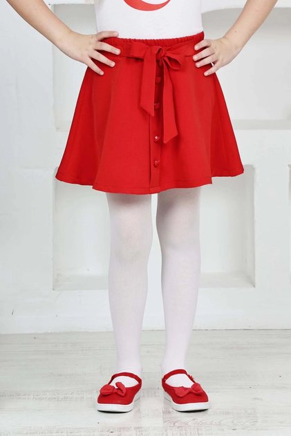 Girl's Bow Detail Show 23 April 29 October 19 May Show Red Floused Skirt
