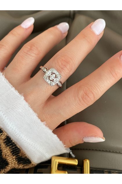 Square Baguette Zircon Stone Bottom Adjustable Women's Ring