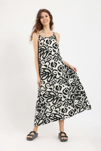 Women's Black and White Printed Cami Dress