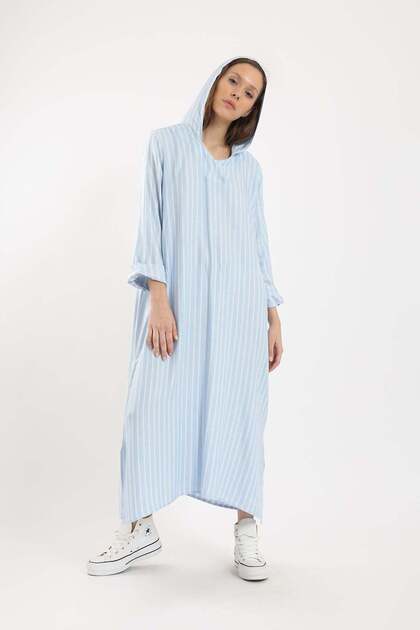 Women's Striped Midi Abaya Dress with Hood