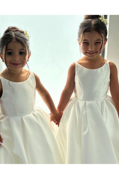 Girl's Evening Dress – White Princess Model Bow Detail Wedding & Ceremony Dress Graduation