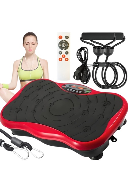Platformă vibratoare pentru masaj, afișaj LCD, 2 benzi elastice pentru partea superioară a corpului, max. 150 kg, Roșu