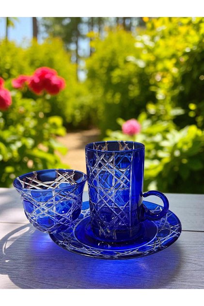 Cut Crystal Glass Tea and Mirra Set - Arabic Coffee Set Tea Set 18 Pieces for 6 People