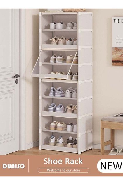 DUNISO 8 Tier Shoe Rack with Dustproof Cover, Portable Shoes Organizer for Entryway, Shoe Storage Ca