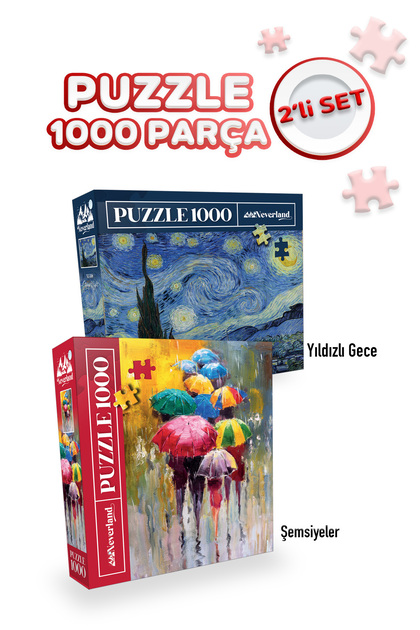 2 Pcs 1000 Piece Puzzle - Starry Night and Umbrellas