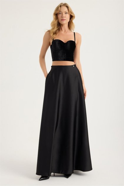 Long Satin Skirt with 2 Pockets
