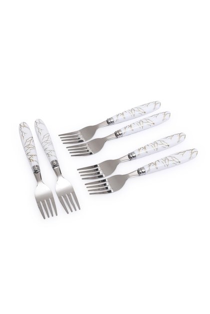 Stainless Steel Table Fork 6PCS – Marble Style White PP Handle, Durable Kitchen Cutlery,BB3228