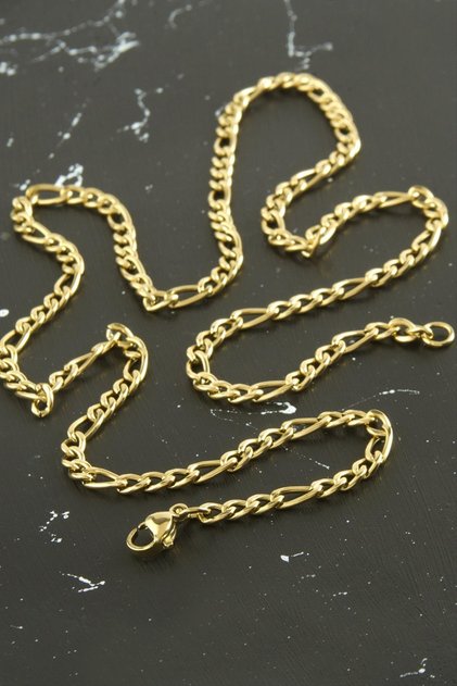 Oval Chain Steel Necklace 55 cm Zircon Stone Necklace Stylish Design