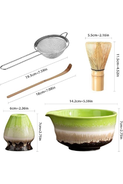 5 Pcs Ceramic tea Matcha Set Includes Bowl, Whisk ,Holder, Bamboo Scoop, Sifter ,Japanese Matcha Kit