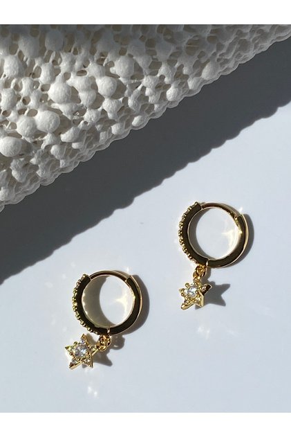 Zircon Stone Hoop Earrings Star Figured Double Earrings