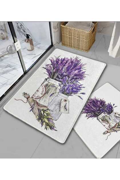 Water-Absorbent Non-Slip Bath Mat Set of 2 with Sponge Filling, Soft-Textured Decorative Set