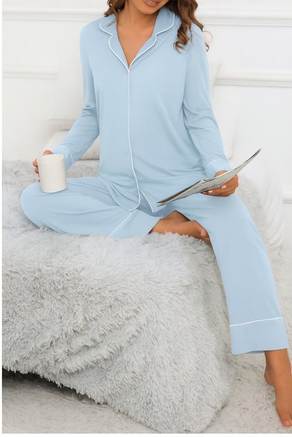 Shirt Collar Button-Front Long Sleeve Relaxed Fit Maternity and Postpartum Pajama Set