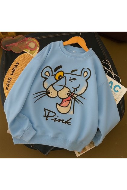 3 Yarn Combed Cotton Pink Printed Unisex Sweatshirt