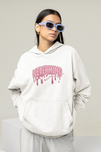 Unisex Oversize Hoodie Sweatshirt - White with Pink Print