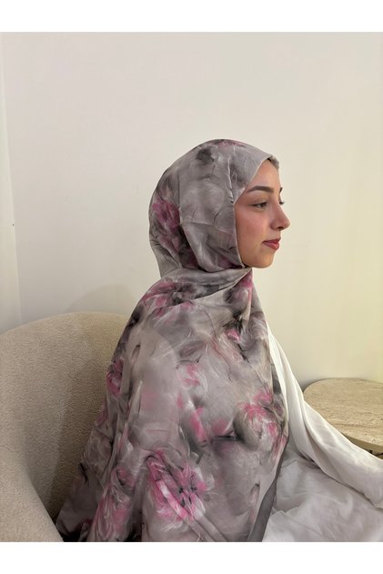 Spring Series Floral Pattern Cotton Digital Soft Shawl - Gray