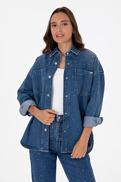 Women's Blue Jean Shirt 50312347-Dn0022