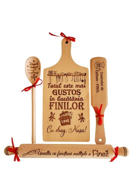 Set bucatarie cadou personalizat Fini, gravura laser, Lemn, Model 2
