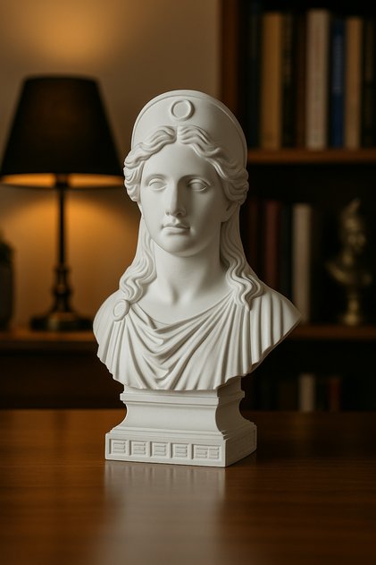 Hera Büstü – Antik Yunan Tanrıça Heykeli, Dekoratif Masa ve Kitaplık Aksesuarı, Beyaz Heykel Biblo